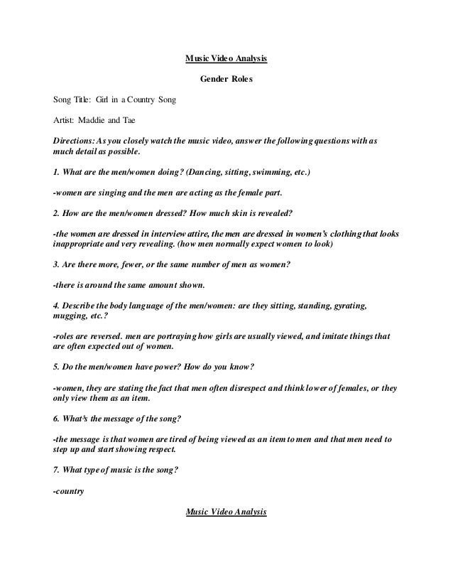 Printables Song Analysis Worksheet video analysis worksheet music gender roles song title girl in a country artist maddie
