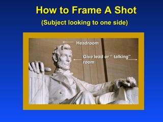 How to Frame A Shot   (Subject looking to one side) Headroom Give lead or “ talking”  room 