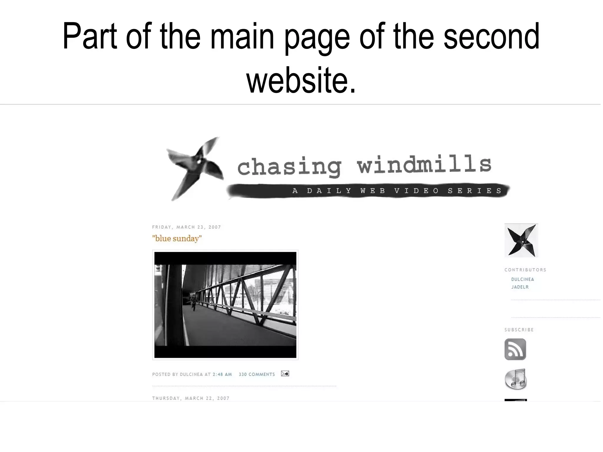 Part of the main page of the second
              website.
 