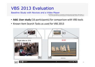 VBS 2013 Evaluation
Baseline Study with Novices and a Video Player
• Add. User study (16 participants) for comparison with...