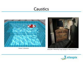 Caustics




Tuffenta, TU Münschen
                               Jeremy Birn in Mental Ray, Image Copyright © 1999 by Jeremy Birn.
 