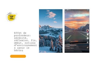 Effet de
profondeur:
sérénité,
réflexion, fin,
début, notions
d’environnement
s (pour le
héros)
 