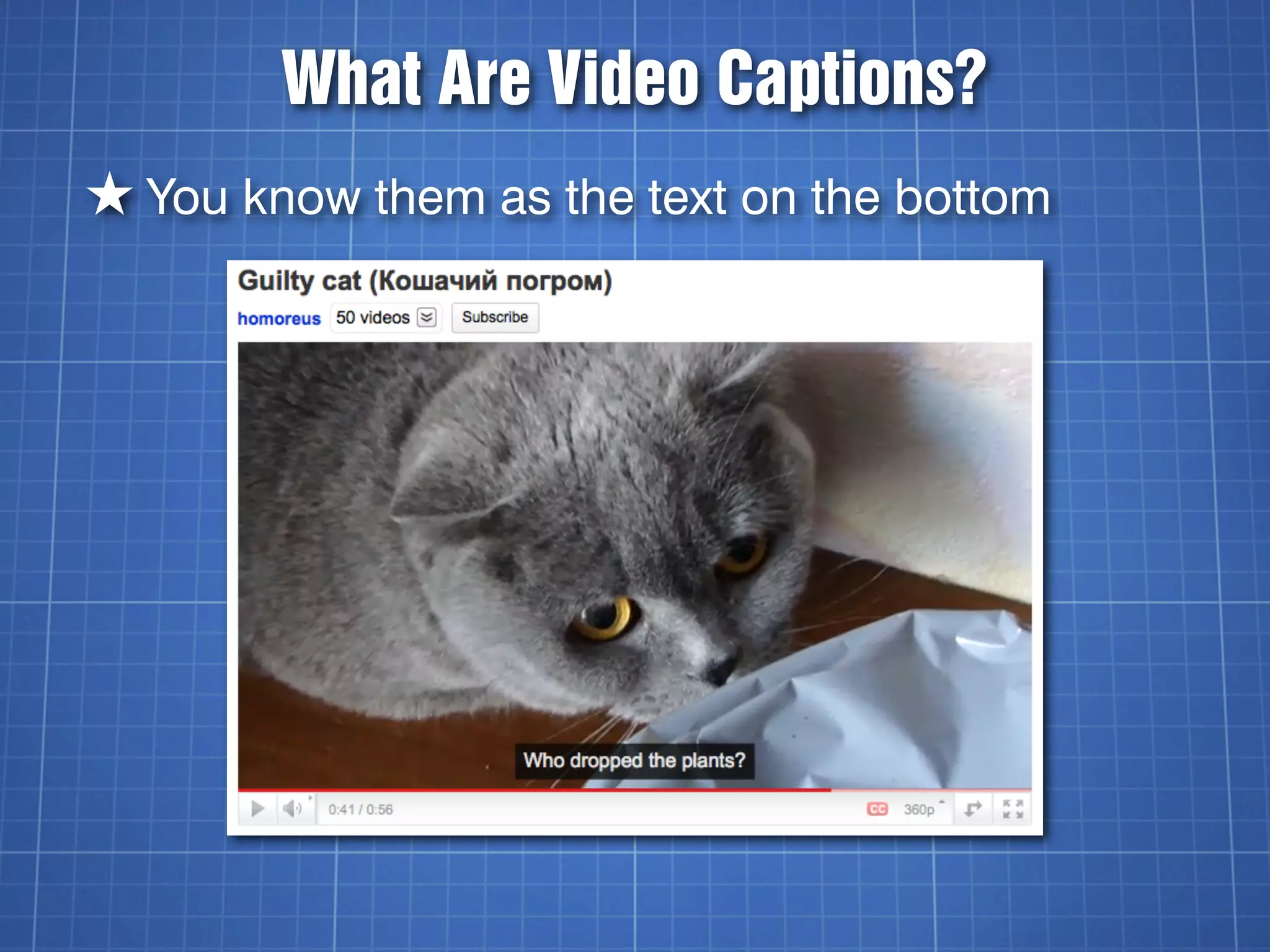 What Are Video Captions?
★ You know them as the text on the bottom
 