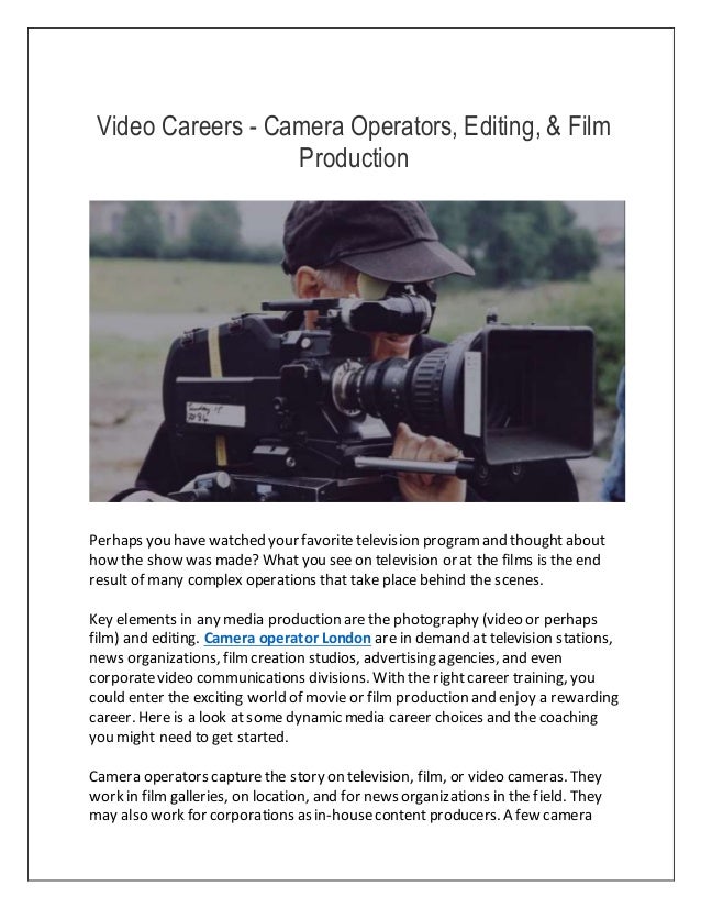 Video Careers Camera Operators Editing Amp Film Production Video Careers Camera Operators Editing Amp Film Production