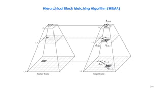 2,1
2,2
2,3
1,1
1,2
1,3
d1,0,0
d2,0,1
q2,0,1d2,0,1
d3,1,2
d3,1,2
q3,1,2
Anchor frame Target frame
Hierarchical Block Matching Algorithm (HBMA)
248
 