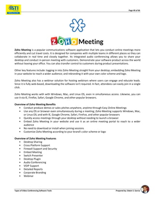 Page 49 of 66
Types of Video Conferencing Software Tools Prepared by: Edwin S. Garcia
Zoho Meeting is a popular communicat...