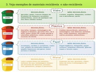 3. Veja exemplos de materiais recicláveis e não-recicláveis
 