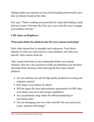 Video content marketing platform