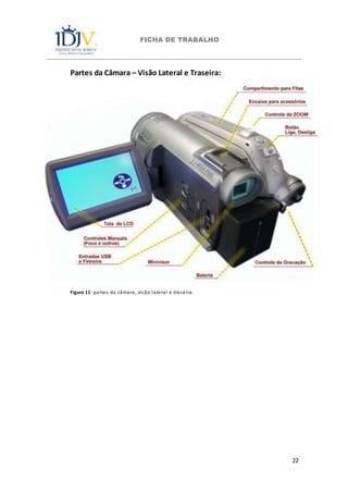 FICHA DE TRABALHO
22
Partes da Câmara – Visão Lateral e Traseira:
Figura 11- partes da câmara, visão lateral e traseira.
 