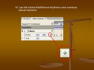 18. Lalu klik tombol Add/Remove Keyframe untuk membuat
sebuah keyframe.
 