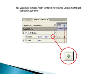 18. Lalu klik tombol Add/Remove Keyframe untuk membuat 
sebuah keyframe. 
 