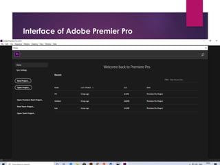 Interface of Adobe Premier Pro
 