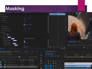 Masking
Project Window
Source Window
Timeline Window
Program Window
Tool Bar
Tracks:
- Video Tracks
- Audio Tracks
Snap: - Remove gap between the
-Always on
Thumbnail: Video Head Thumbnail
Video Head and Tail Thu
Continuous Video Thum
Making:
Effect Control
Opacity
1. Create Ellipse mask
2. Creat 4 points polygon mask
3. Free drow bezier
 