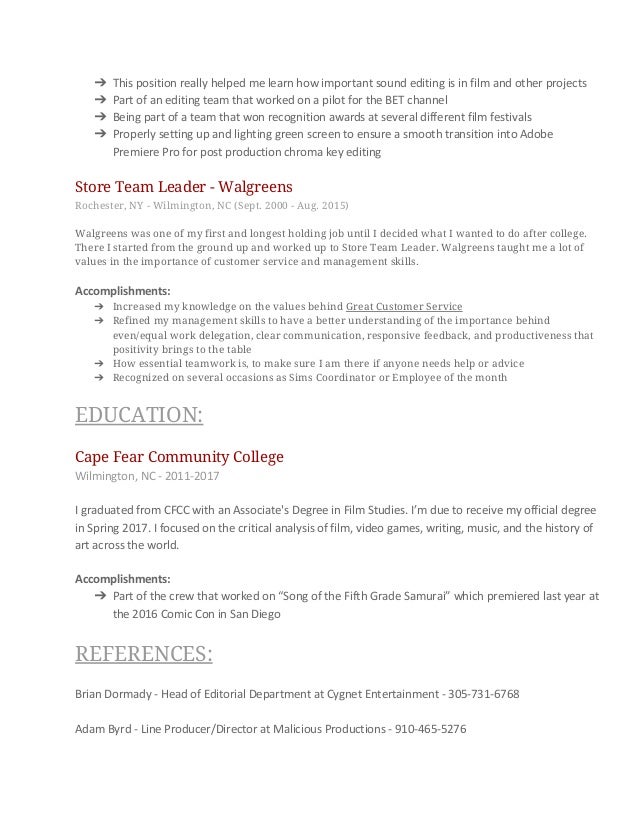 video editing resume