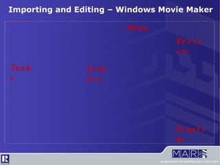 Importing and Editing – Windows Movie Maker Tasks Preview Timeline Library Menu 