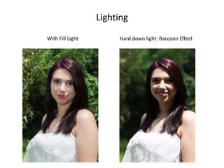 Lighting
Hard down light: Raccoon EffectWith Fill Light
 