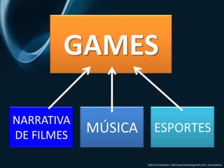 GAMESNARRATIVA DE FILMESMÚSICAESPORTES