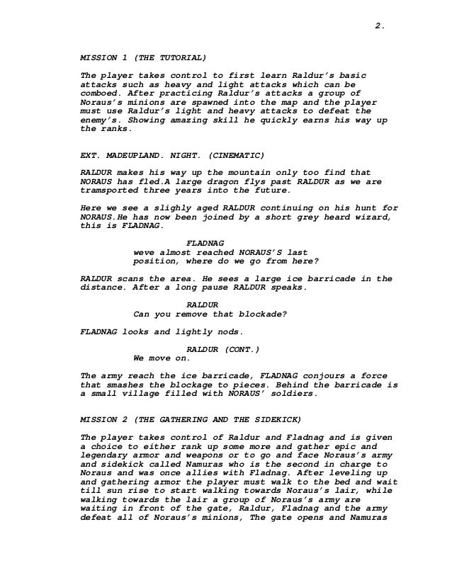 Video game screenplay
