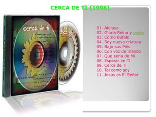 CERCA DE TI (1998)


              01.   Aleluya
              02.   Gloria Reino y poder
              03.   Como Búfalo
              04.   Soy nueva criatura
              05.   Bajo sus Pies
              06.   Con voz de mando
              07.   Que seria de Mi
              08.   Esperar en Ti
              09.   Cerca de Ti
              10.   Tal como soy
              11.   Jesús es El Señor
 