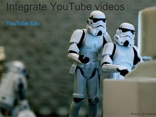 Integrate YouTube videos
YouTube Edu
Photo by JD Hancock