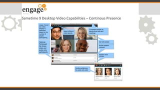 Sametime 9 Desktop Video Capabilities – Continous Presence
Optional
Participant
list shows
video and
audio-only
participan...