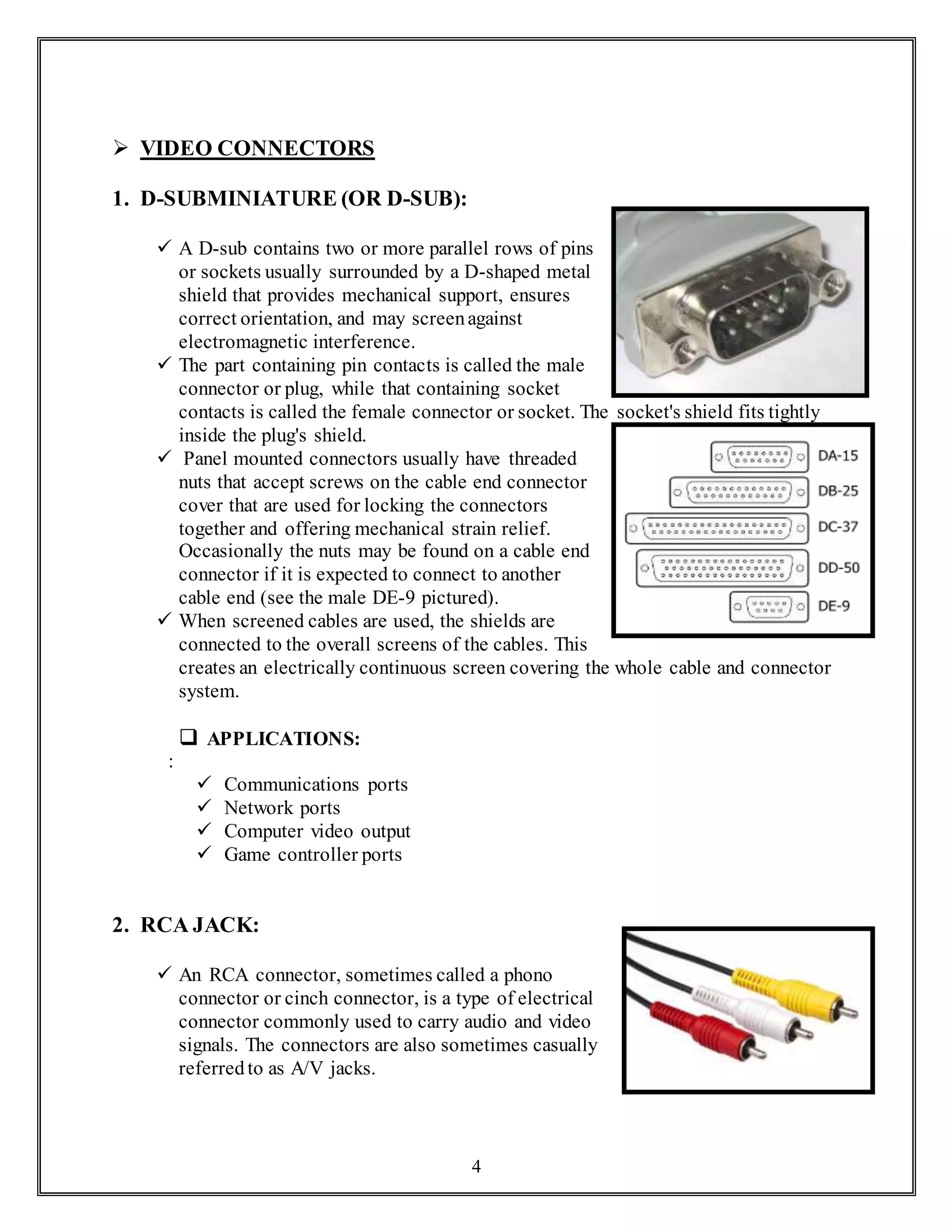 VIDEO INTERFACING AND THEIR CONNECTORS | DOCX
