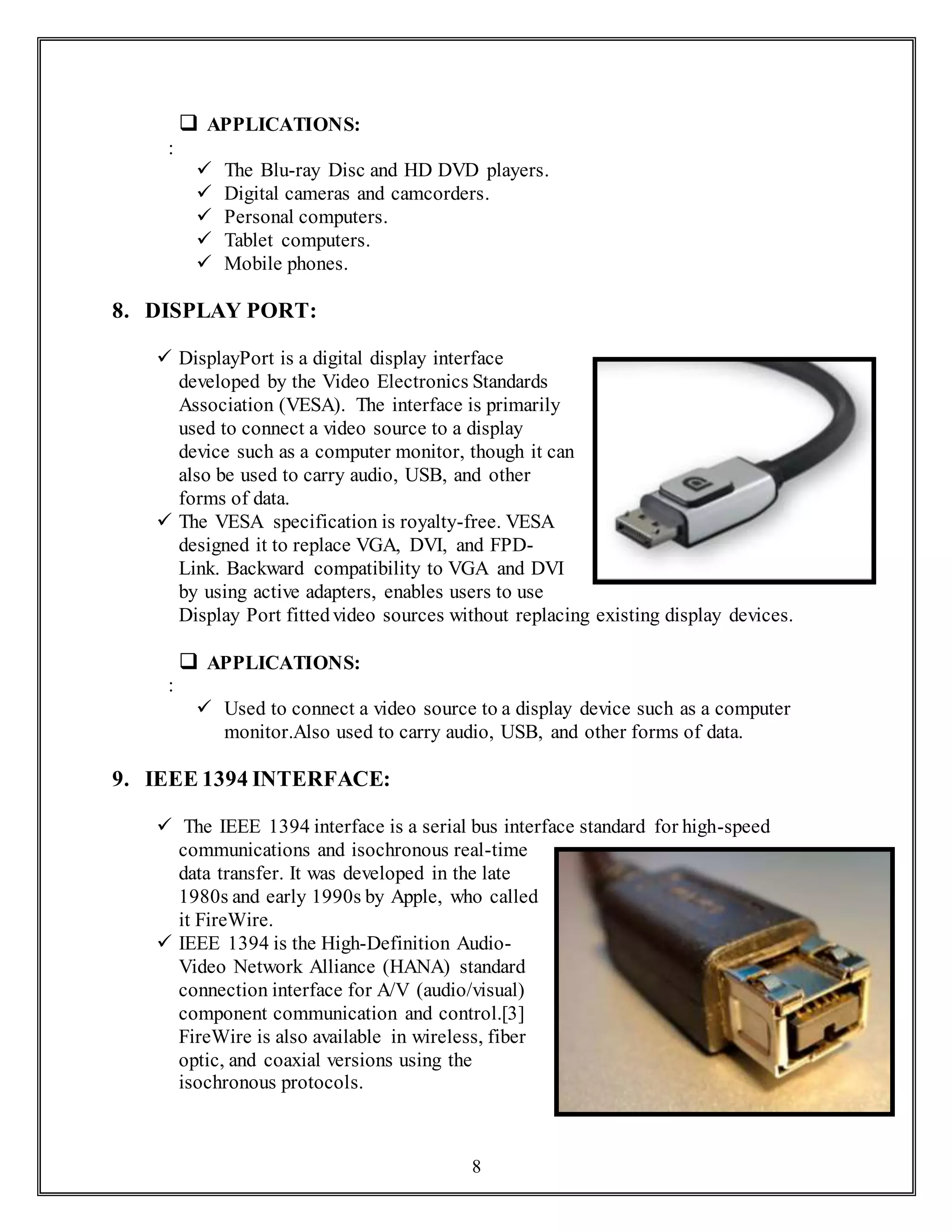 VIDEO INTERFACING AND THEIR CONNECTORS | DOCX
