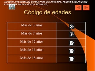 Código de edades Más de 18 años Más de 16 años Más de 12 años Más de 7 años Más de 3 años 
