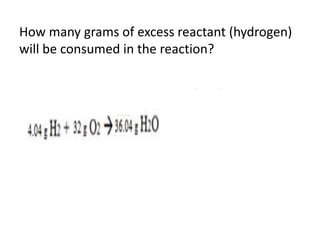 How many grams of excess reactant (hydrogen)
will be consumed in the reaction?
 