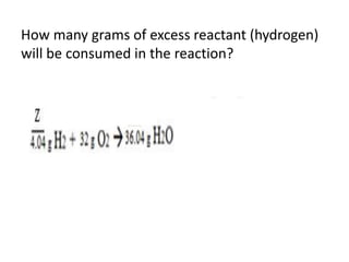 How many grams of excess reactant (hydrogen)
will be consumed in the reaction?
 