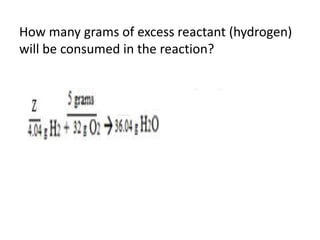 How many grams of excess reactant (hydrogen)
will be consumed in the reaction?
 