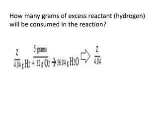 How many grams of excess reactant (hydrogen)
will be consumed in the reaction?
 