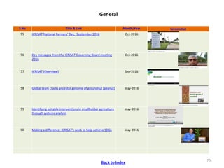 ICRISAT Communication Resources Catalogue- September 2018