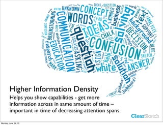 Higher Information Density
Helps you show capabilities - get more
information across in same amount of time –
important in...