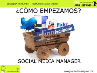 ¿CÓMO EMPEZAMOS? www.juancarlossanjuan.com SOCIAL MEDIA MANAGER COMUNICA.T INTERNET  COMUNICO LUEGO EXISTO 