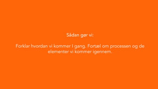 Sådan gør vi:
Forklar hvordan vi kommer I gang. Fortæl om processen og de
elementer vi kommer igennem.
 