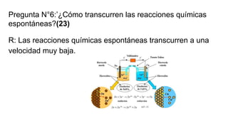 Pregunta N°6:’¿Cómo transcurren las reacciones químicas
espontáneas?(23)
R: Las reacciones químicas espontáneas transcurren a una
velocidad muy baja.
 