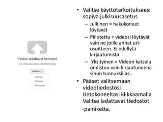 Videon lataaminen Youtube-palveluun piilotettuna | PPTX