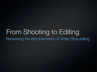 From Shooting to Editing
Reviewing the Key Elements of Video Storytelling
 