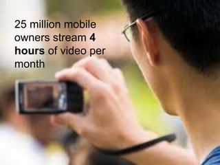 25 million mobile
owners stream 4
hours of video per
month