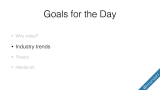 Goals for the Day
• Why video?
• Industry trends
• Theory
• Hands-on
@
hm
undahl
 