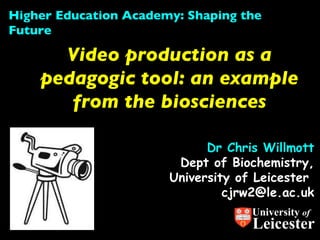 Dr Chris Willmott Dept of Biochemistry, University of Leicester  [email_address] Video production as a pedagogic tool: an example from the biosciences Higher Education Academy: Shaping the Future University  of Leicester 