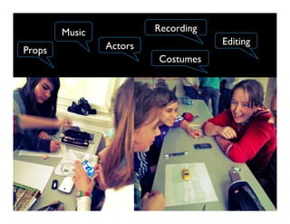 Props
Music
Actors
Recording
Editing
Costumes
 