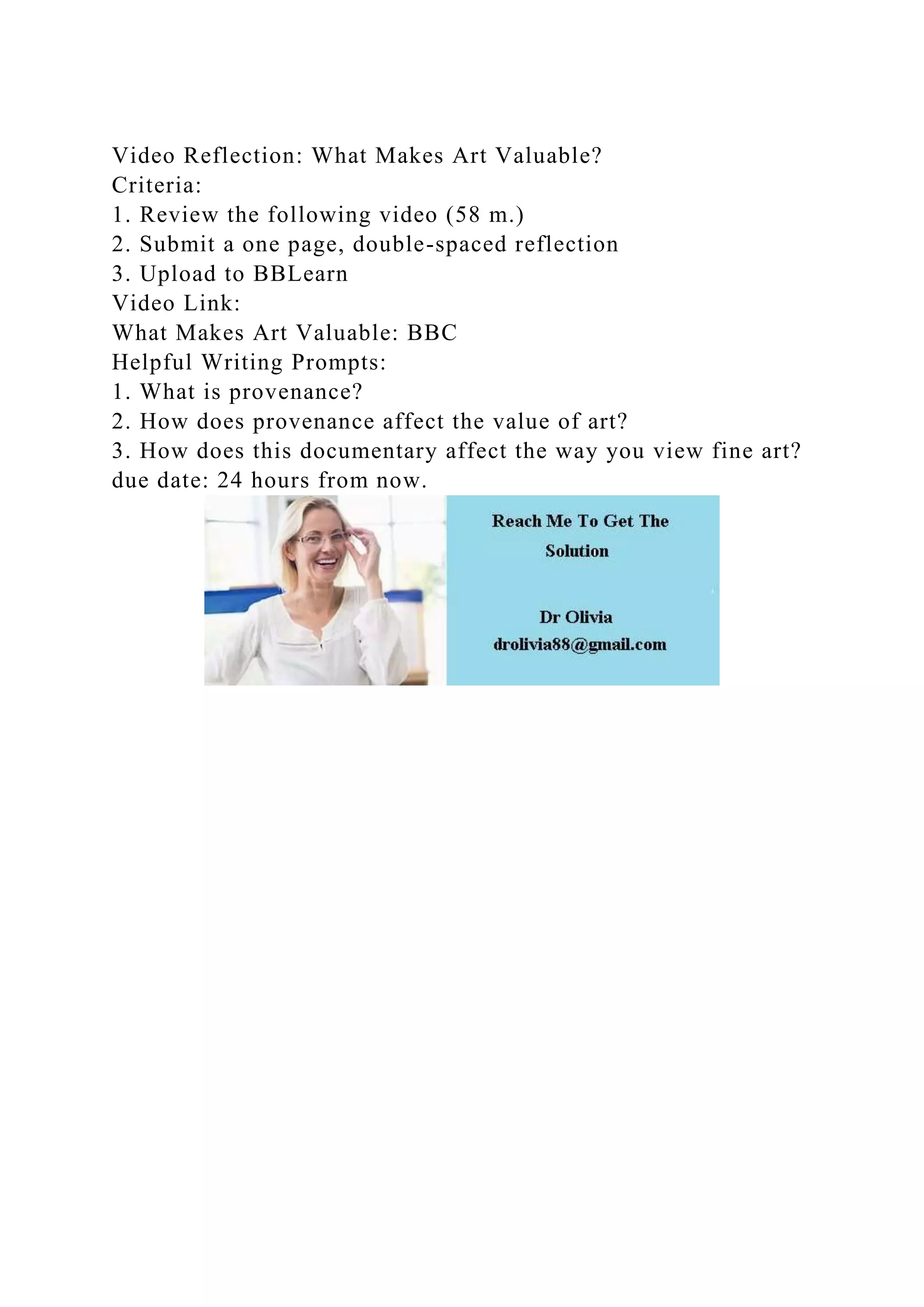 Video Reflection What Makes Art Valuable Criteria1. Review th.docx