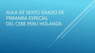 AULA DE SEXTO GRADO DE
PRIMARIA ESPECIAL
DEL CEBE PERU HOLANDA
 