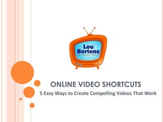 ONLINE VIDEO SHORTCUTS
5 Easy Ways to Create Compelling Videos That Work
 
