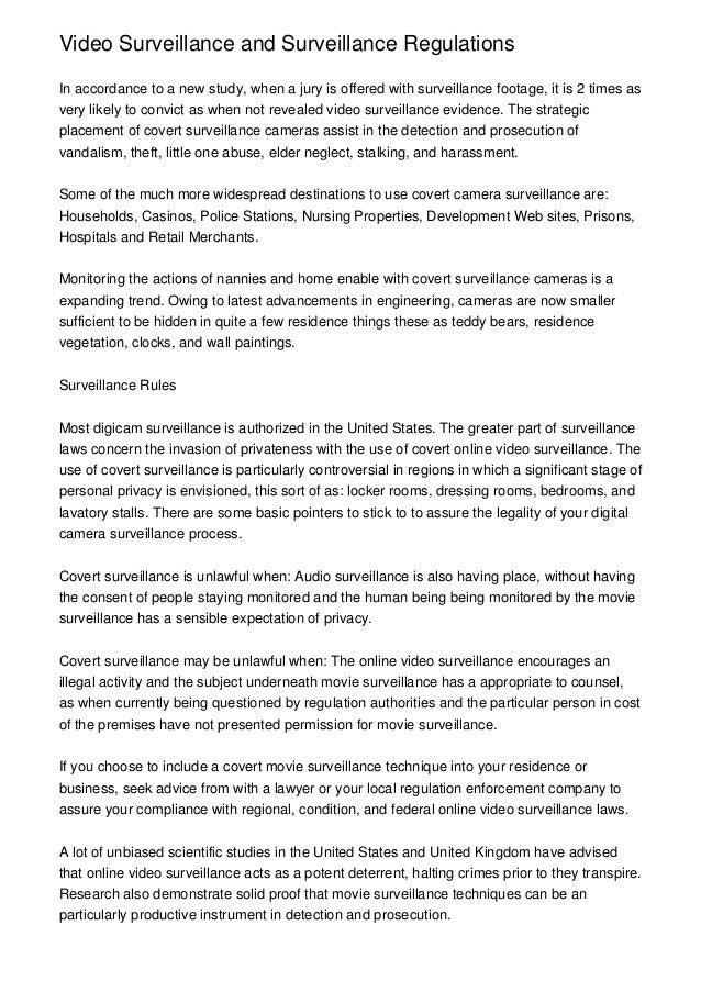 Video Surveillance and Surveillance Regulations