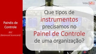 Estratégia
e Execução
BSC
(Balanced Scorecard)
Painéis de
Controle
Que tipos de
precisamos no
de uma organização?
 