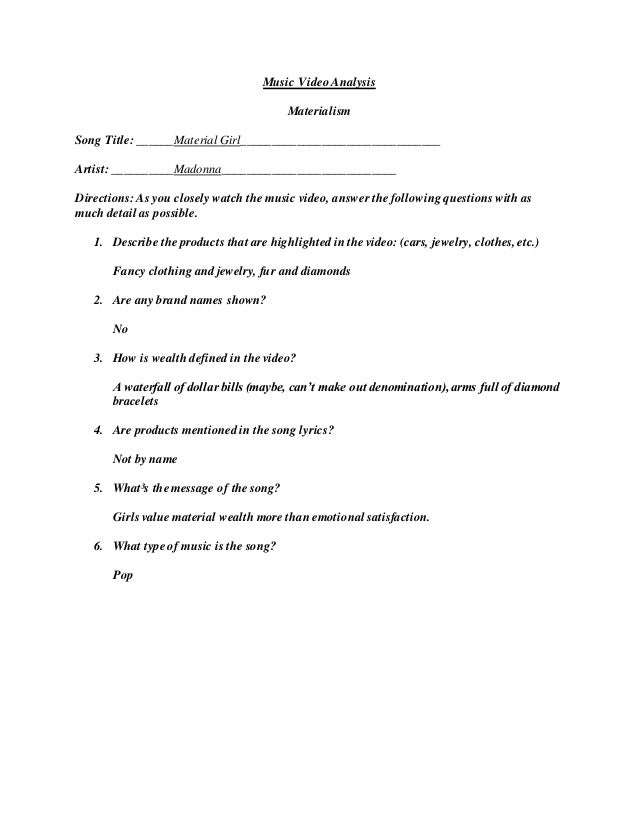 Worksheets Song Analysis Worksheet video analysis worksheet hip hop 4 music materialism song