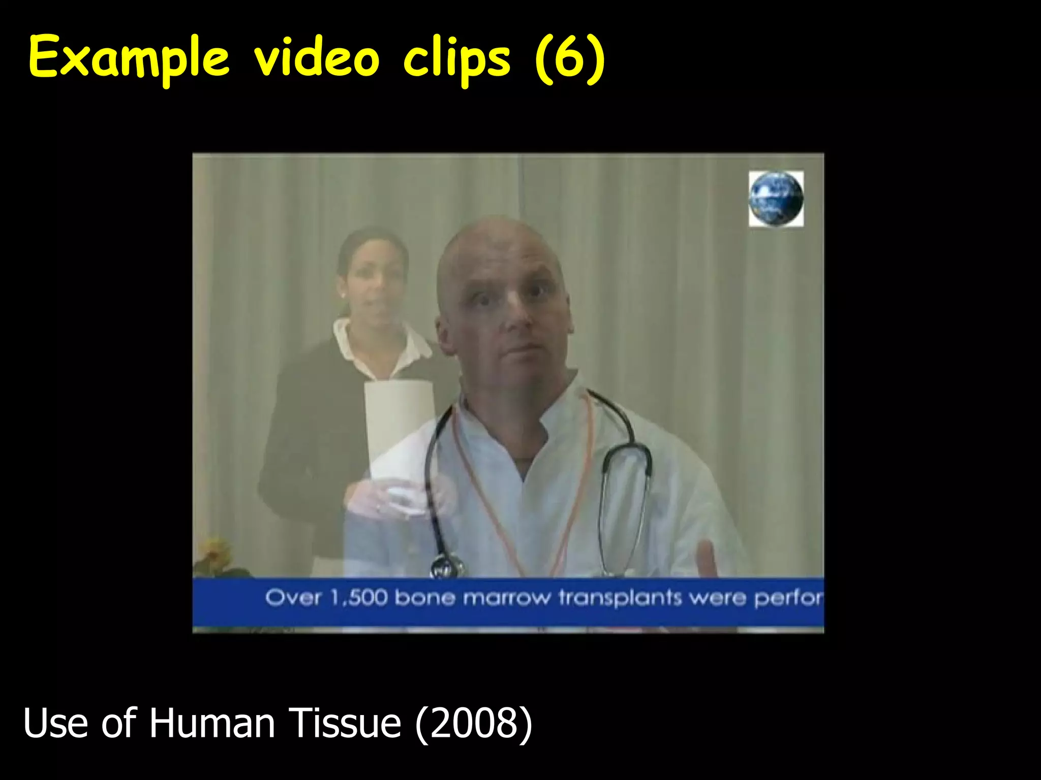 Example video clips (6)




Use of Human Tissue (2008)
 